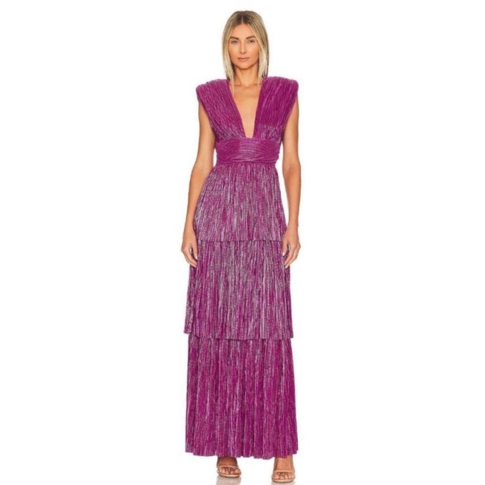 Sabina Musayev Judith Maxi Dress Evening Gown in Purple Metallic Size L